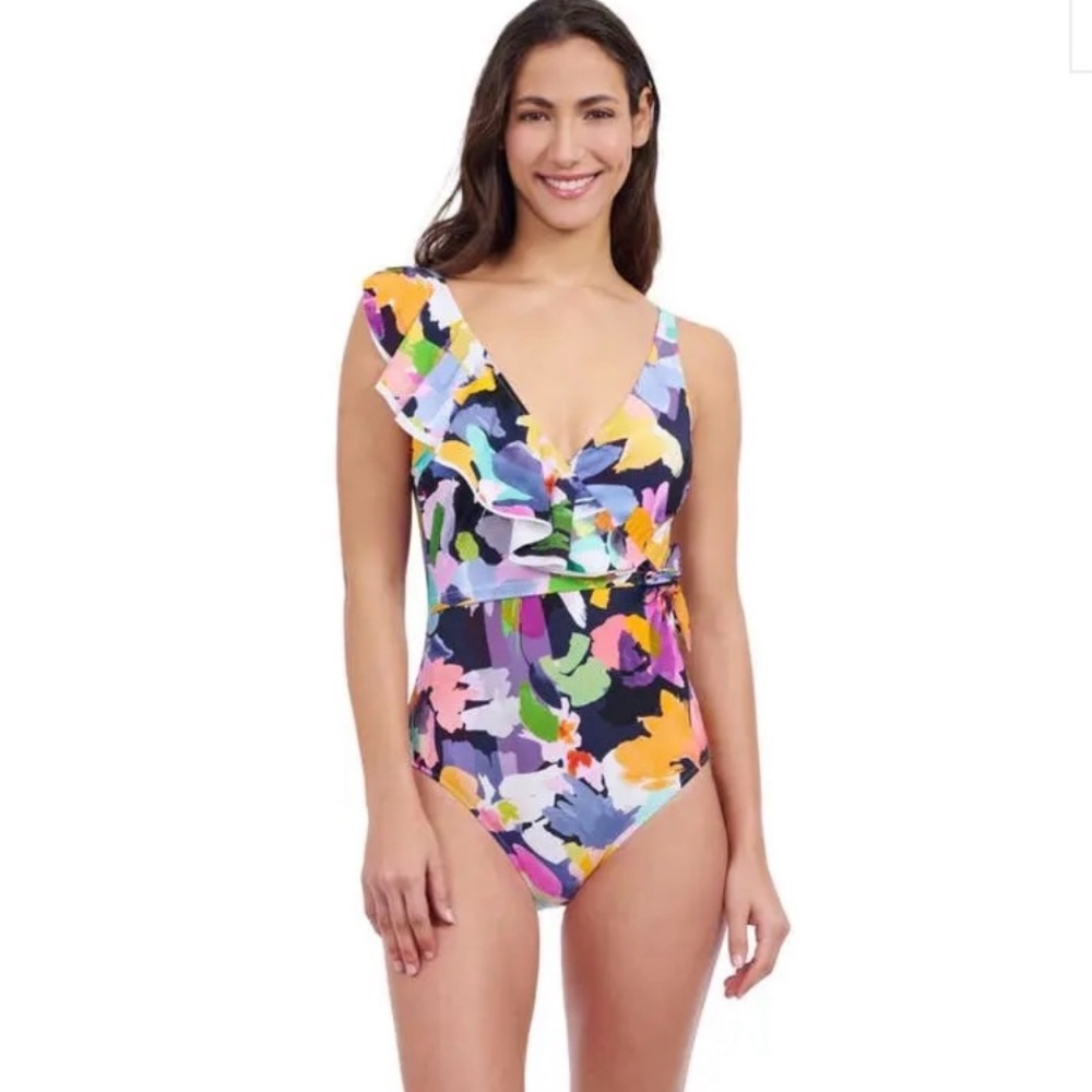 NEW Gottex Holi Floral Ruffle One-Piece Swimsuit - Multicolor